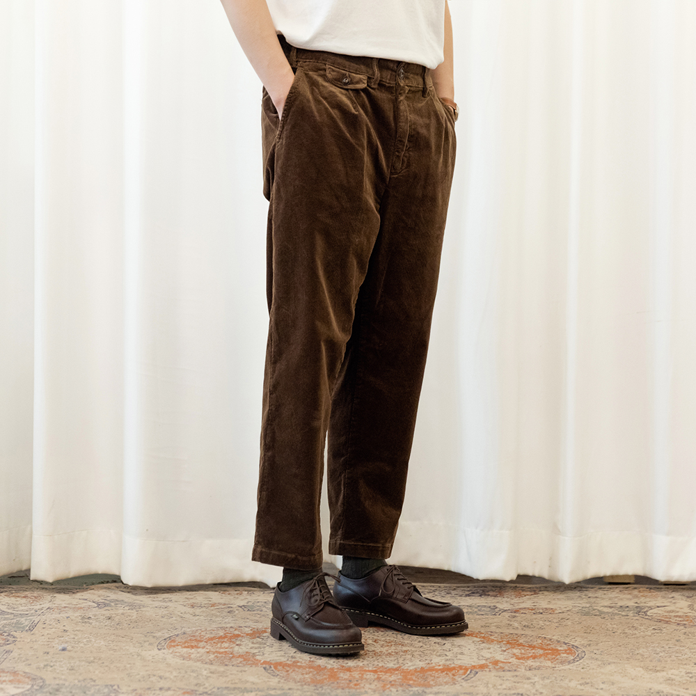 NVGS Corduroy Chino Classic Maroon Corduroy Single Pleated Trousers Urban Casual American Retro
