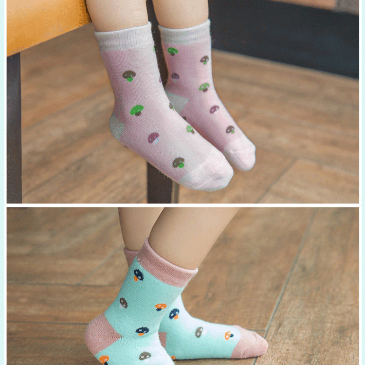 Cô gái vớ mùa đông dày cotton ấm áp cho trẻ em mùa thu và mùa đông cộng với nhung mùa đông dày khăn terry vớ 3-5-7-9 tuổi vớ chống trượt cho bé