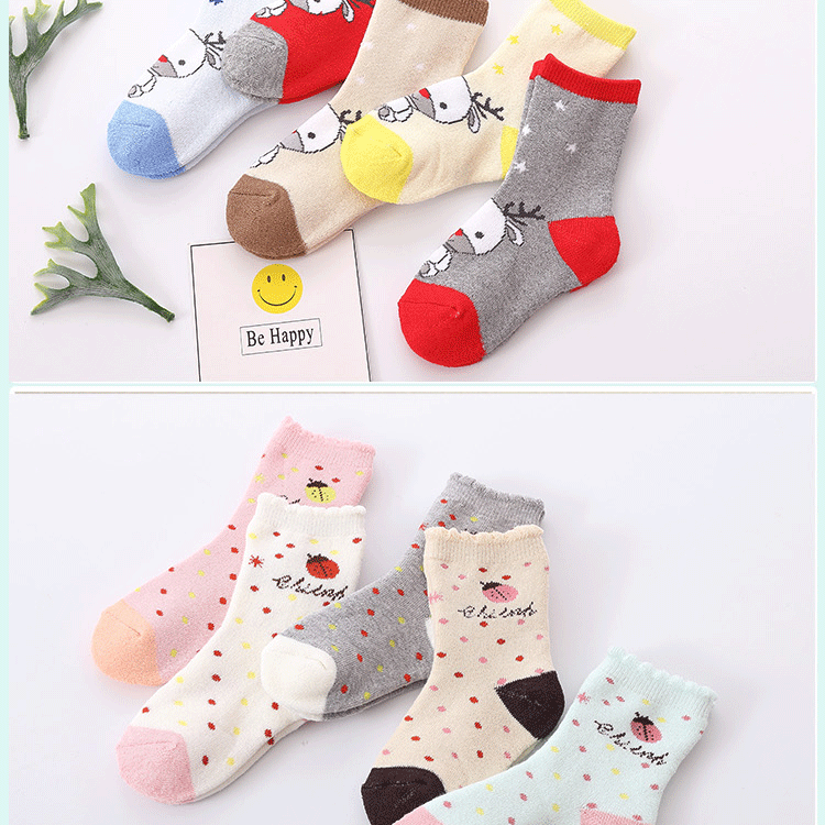 Cô gái vớ mùa đông dày cotton ấm áp cho trẻ em mùa thu và mùa đông cộng với nhung mùa đông dày khăn terry vớ 3-5-7-9 tuổi vớ chống trượt cho bé