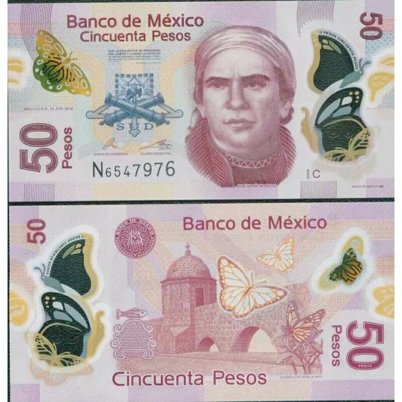 New UNC Mexican 50 Peso Plastic Banknotes Foreign Coins 2015