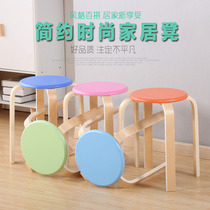 Qu wooden stool creative solid wood round stool modern simple stackable set stool fashion color adult home Special Bench