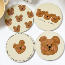 Original design Korean emo bear series ceramic insulation mat ins style office coaster household absorbent pot mat
