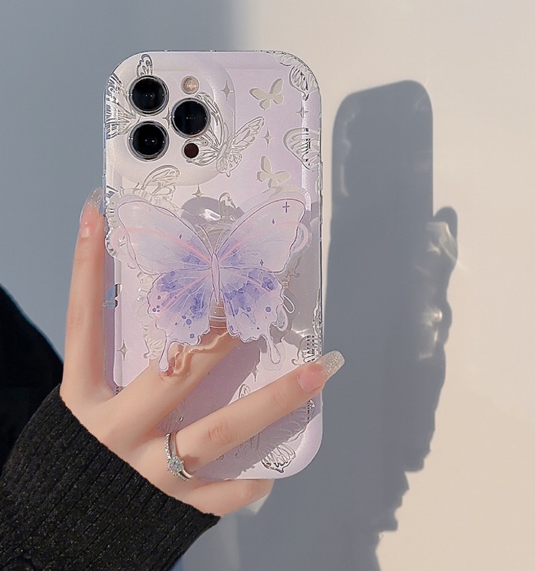 ins Watercolor Butterfly Case for iPhone 15 Apple 16 Phone, Butterfly Stand, New Model 14, Transparent 13, Airbag Stand 11, Gentle 14 Pro Max, Full Coverage 12, Line Art Girly 16 Pro