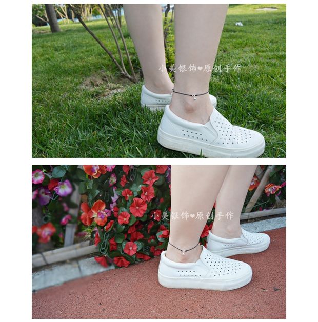 Hàn Quốc S925 sterling bạc chuông dệt tay rất tốt dây màu đen dây đỏ vòng chân vòng tay nữ chân dây bạn gái phụ kiện - Vòng chân cửa hàng phụ kiện