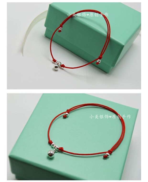Hàn Quốc S925 sterling bạc chuông dệt tay rất tốt dây màu đen dây đỏ vòng chân vòng tay nữ chân dây bạn gái phụ kiện - Vòng chân cửa hàng phụ kiện