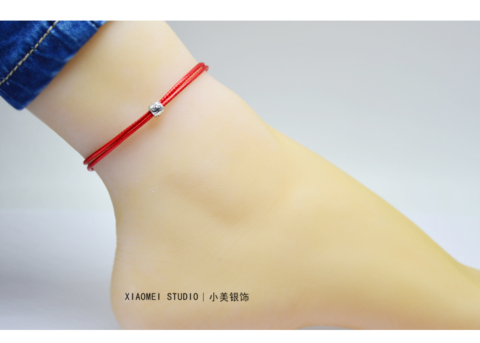 Đơn giản tốt lành voi con S925 sterling bạc vòng chân nữ mỏng dây đỏ chân dây nam và nữ vài sinh viên vòng đeo tay màu đỏ dây tay màu đen vòng chân nữ đẹp
