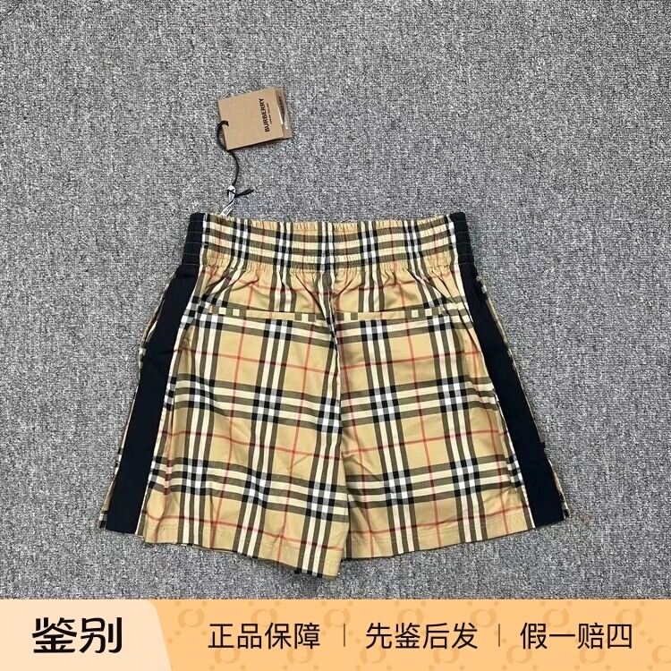 Burberry/Burberry Classic Beige Plaid Side Black Stripe Casual Shorts Women's Style