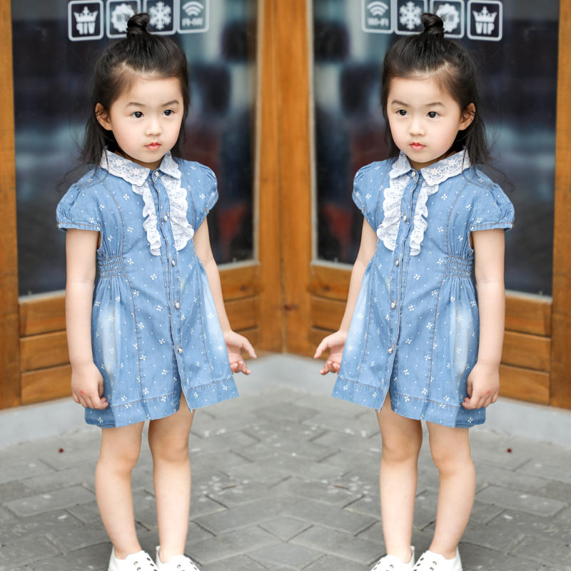 Girl Foreign Dress 2022 Summer Dress New Princess Dress Korean Version Children Dress Children Dress Children Baby Short Sleeve Denim Dress