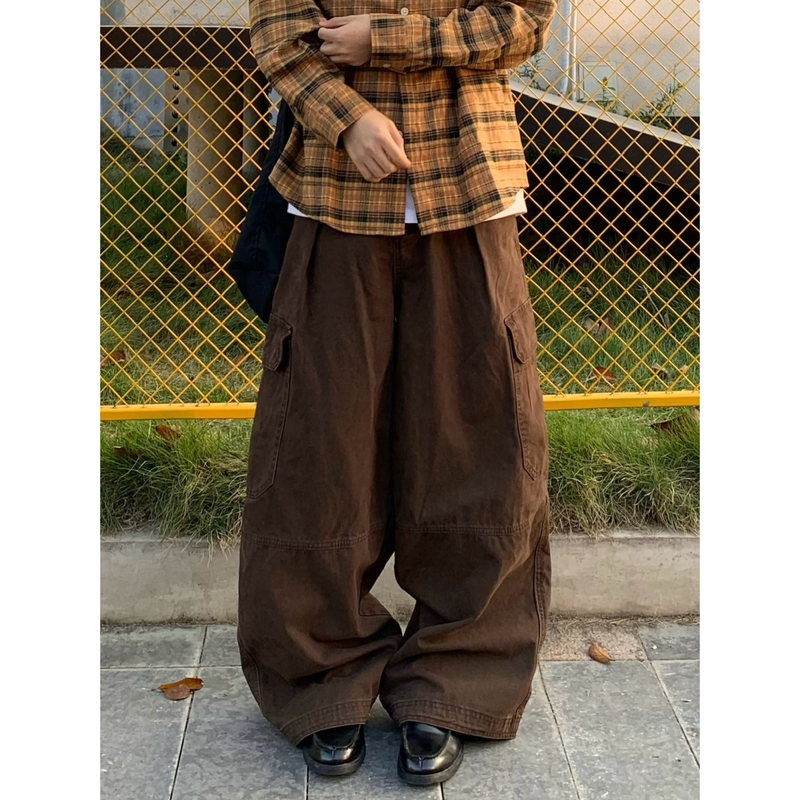 Yuy Shop American Retro Vintage Multi-Pocket Patchwork Pleated Cargo Pants Unisex Wide-Leg Trousers Yuy Shop American Retro Vintage Multi-Pocket Patchwork Pleated Cargo Pants Unisex Wide-Leg Trousers