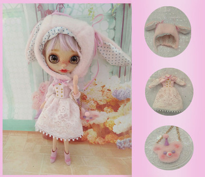 taobao agent Super cute rabbit hat 4 points 6 points BJD small cloth BLYTHE strange OB11 Keer hot spicy baby clothing material bag