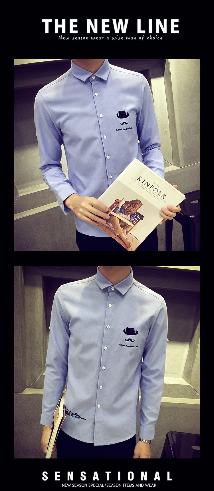 Sinh viên nam thanh niên hoang dã áo dài tay cotton oxford quay Slim cộng với áo nhung dày ấm áp thủy triều áo tay dài nam