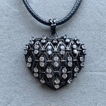 European pure silver 925 black glazed full drill with peach heart antique pendant T