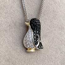 European pure silver 925 small penguin sparkling antique small pendant A7