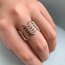 Europe S925 pure silver multi-strand solid corrugated Personality Simple Antique Loner Lady Ring 17