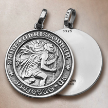 European silver adorned S925 pure silver St. Christophers retro fine relief trip safe for men and women