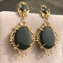 European Pure Silver 925 Cure Gold Natural Beyjade Court Antique Earrings H