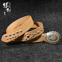 Silver Chuang Handmade 925 Sterling Silver Belt Buckle Harley Takahashi Urano Navajo Retro Style Riveted Rivet Klair Leather