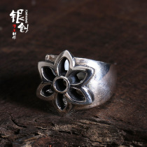 good art cherry blossom ring 925 sterling silver vintage locomotive personality men and women handmade hollow ins