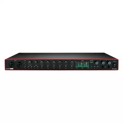 Focusrite Scarlett 18i20 three generations of external USB professional recording arrangement playing and singing electric guitar
