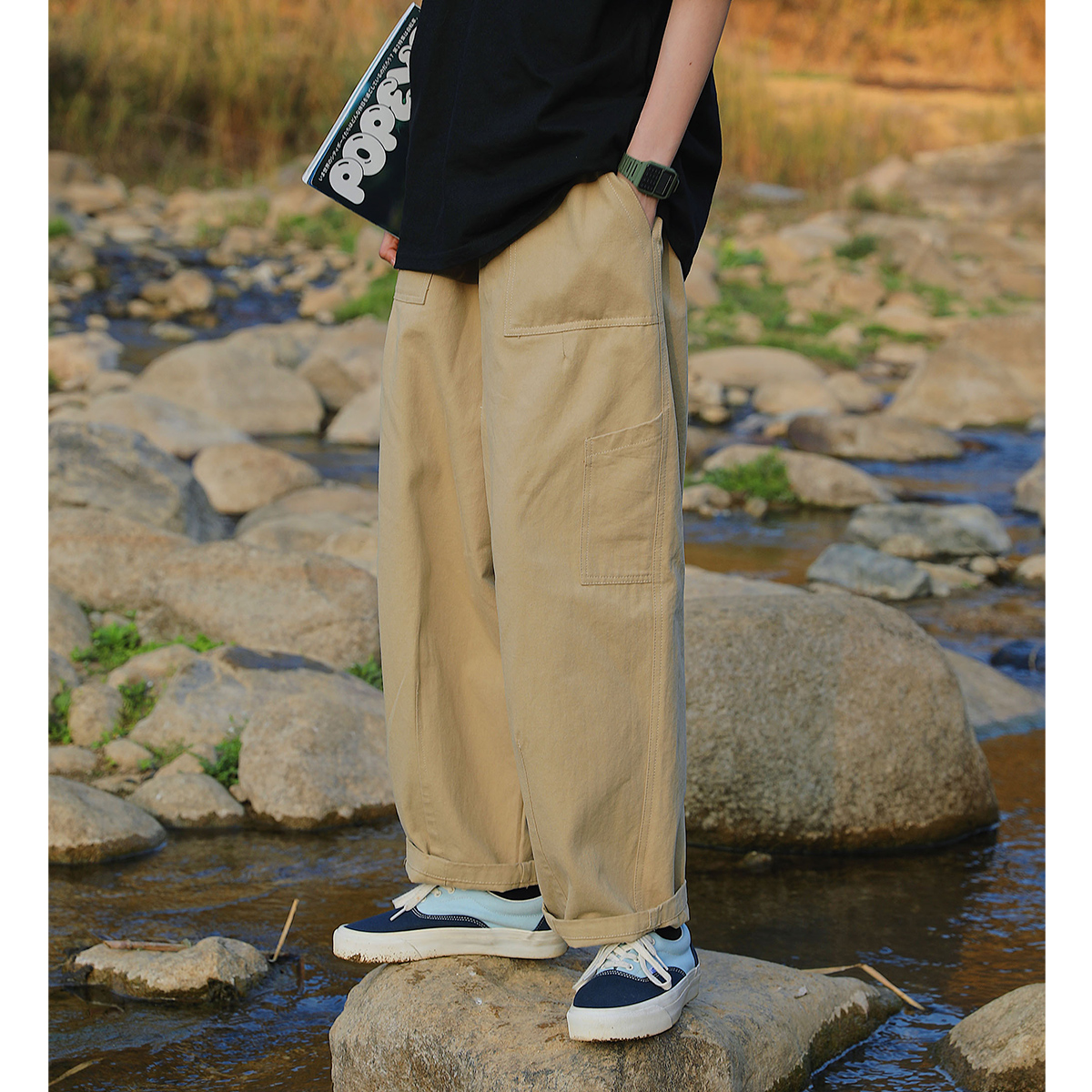 KOUEMGI empty flavor (original homemade) Japanese loose straight overalls men's pants autumn casual pants