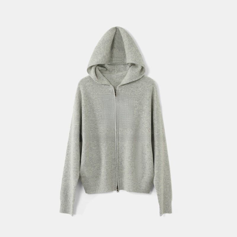 【Waffle Texture】Hooded Waffle Texture Fashionable Versatile Knit Cardigan # 5522D
