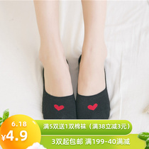 Socks Childrens boat Sox Summer thin All cotton Japanese Department Korea Caring silicone Anti Slip Invisible Light Mouth Cute Red Heart Short Socks