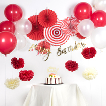 Childrens birthday paper fan flower decoration background wall scene layout red suit Kindergarten surprise party supplies