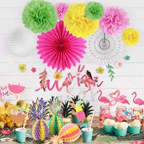 ins summer childrens birthday paper fan flower decoration mall window background wall scene arrangement set party supplies