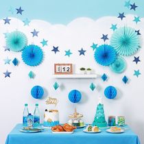 Blue series shopping mall window decoration shop childrens birthday party room scene layout kindergarten pendant