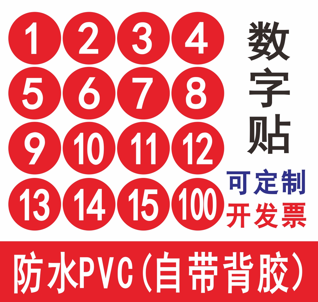 Custom waterproof sunscreen PVC floor number machine table player game digital serial number Self-adhesive sticker