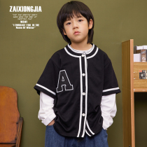 Z A I X O N G J A BLACK AND WHITE COLLISION COLOR FAKE TWO SWEATSHIRT FABRIC JACKET BLOUSE CHILD DRESS MALE AND FEMALE AIR SPRING AUTUMN SOFT