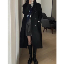 Black woolen coat womens 2022 autumn and winter new trendy woolen coats small high-end Hepburn style Korean style