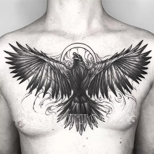 Dark Line Eagle Crow Chest Big Picture Cool Handsome Waterproof Long-Lasting Artificial Tattoo Sticker