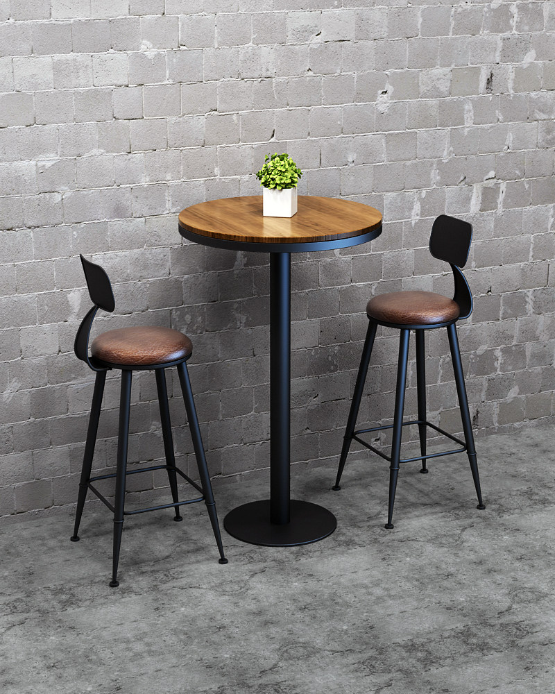 American-style solid wood bistro cafe clear bar bar scattered table retro high-footed bar stool table and chair combination