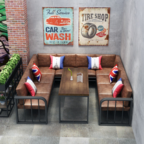 Retro industrial style rest area Western restaurant coffee shop music bar sofa card seat clear bar iron table and chair combination
