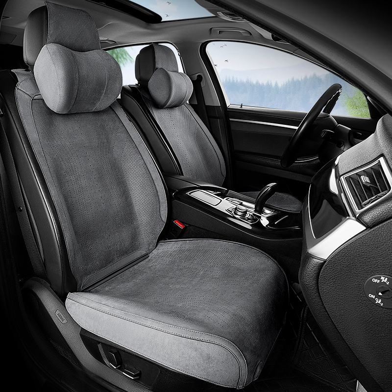 新しいスエードカーシートクッション四季ユニバーサルラムズ通気性薄い夏シートクッションハーフカバーカークッションシートカバー