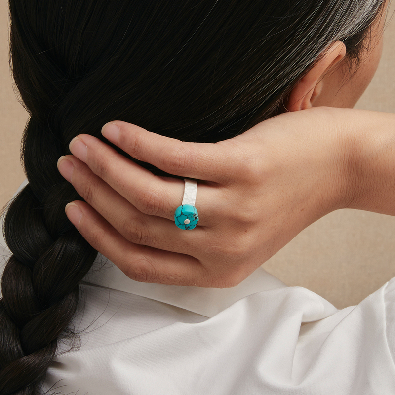 Jia Ru·Xin Cuo Silver Hammered Turquoise Ring Natural Raw Turquoise Original Sterling Silver Couple Rings for Men and Women Jia Ru·Xin Cuo Silver Hammered Turquoise Ring Natural Raw Turquoise Original Sterling Silver Couple Rings for Men and Women