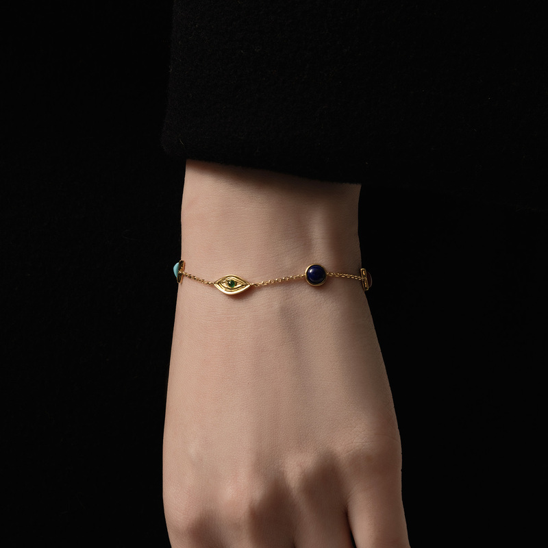 Jia Ru·Xin Cuo Emerald Five-Color Gemstone Bracelet 18K Gold Natural Raw Stone Turquoise Agate Jewelry for Women