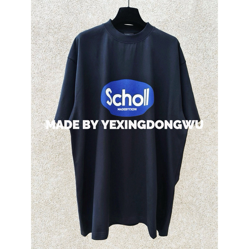 【25Ss】Scholl Oversized Black and Blue Short-Sleeve T-Shirt, Length 80+, Plus Size, Like the Nocturnal Animals of Paris