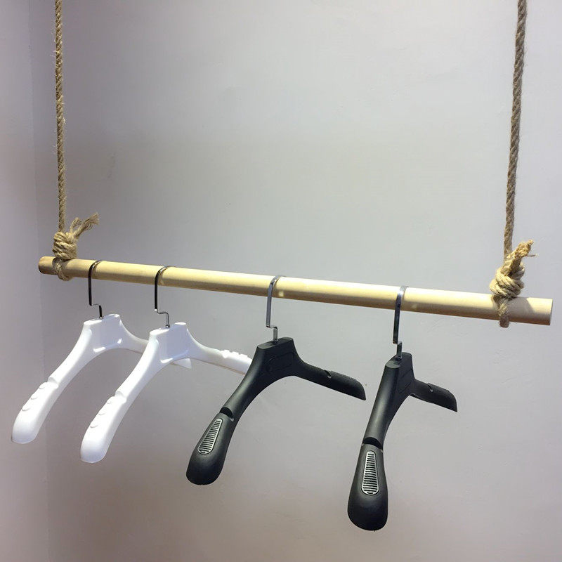 Clothing Store Hemp Rope Retro Rings Clothing Rack Shop Furnishing Solid Wood Hemp Rope Rings Hanger Frame Hanger