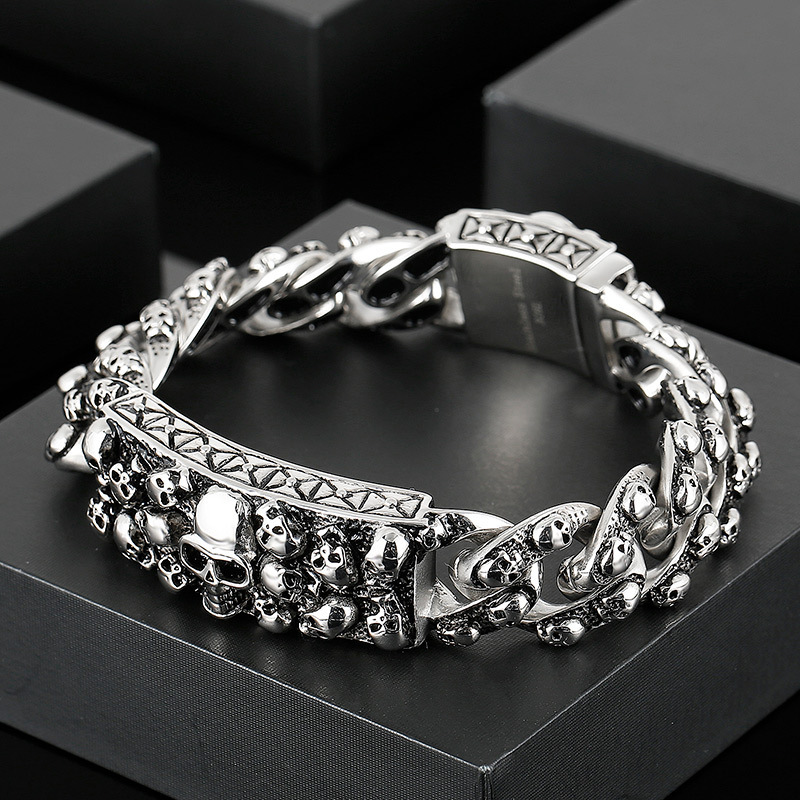 Retro Domineering Skull Titanium Steel Bracelet for Men, European and American Stylish Trendy Men's Fashion Punk Rock Hip-Hop Hand Jewelry