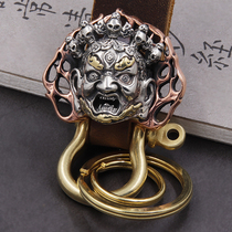 Handmade cowhide key chain brass Black Sky Fortune God car key pendant creative gift men and women keychain