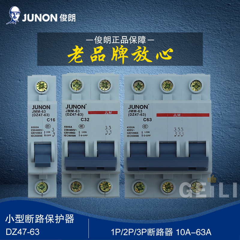 Junlang DZ47 leakage air switch 1P 2P 3P small circuit breaker air open short circuit protector household switch