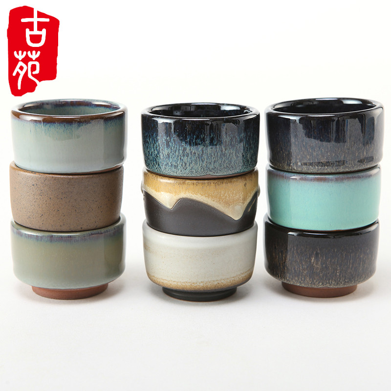 Ceramic Yixing purple sand glaze rough pottery tea cup kung fu tea set household tea cup master single cup small straight mouth cup