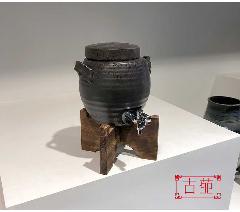 Ancient garden Japanese - style wine and coarse ceramic tableware with leading bai the qing bottle barrels of small water altar pot pot cylinder