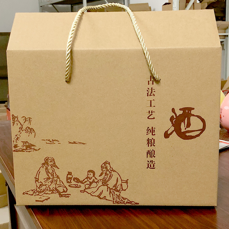 The ancient garden ceramic bottle with parts 2 catties 2 bottles of kraft paper boxes general portable gift boxes liquor of rice wine