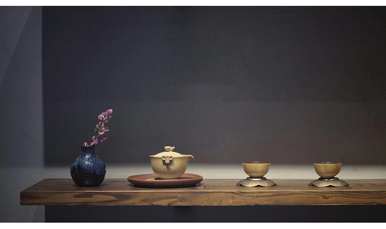 Manual ceramic Japanese zen lotus coarse pottery kung fu tea sets tea ware crack cup tea set three tureen