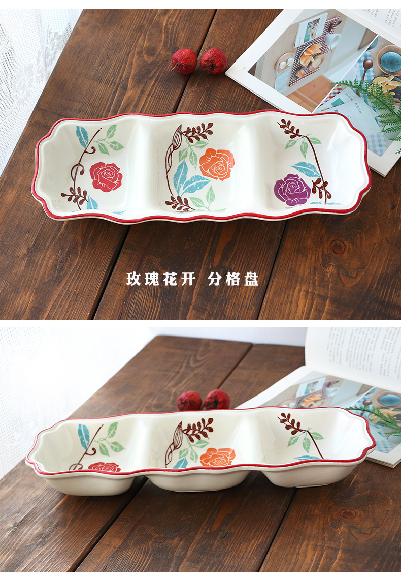 Creative household ceramics tableware frame plate three separate Creative dessert platter particulary if meal rectangle 0