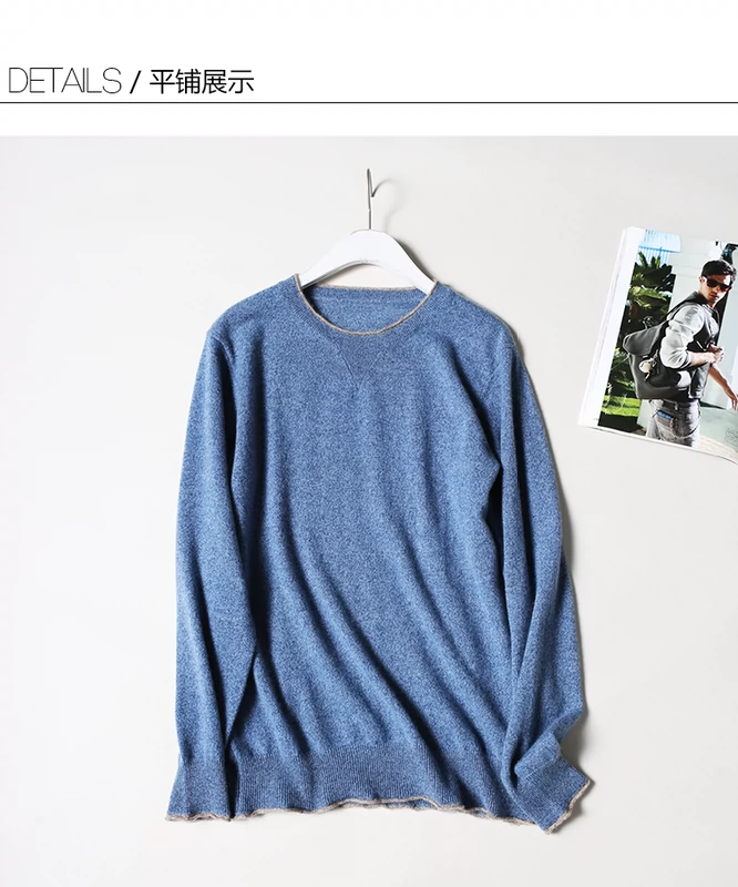 2017 mới của Nhật Bản phong cách cao cấp cashmere áo len nam cổ tròn tinh khiết cashmere áo thun quăn áo len hit màu áo len mỏng