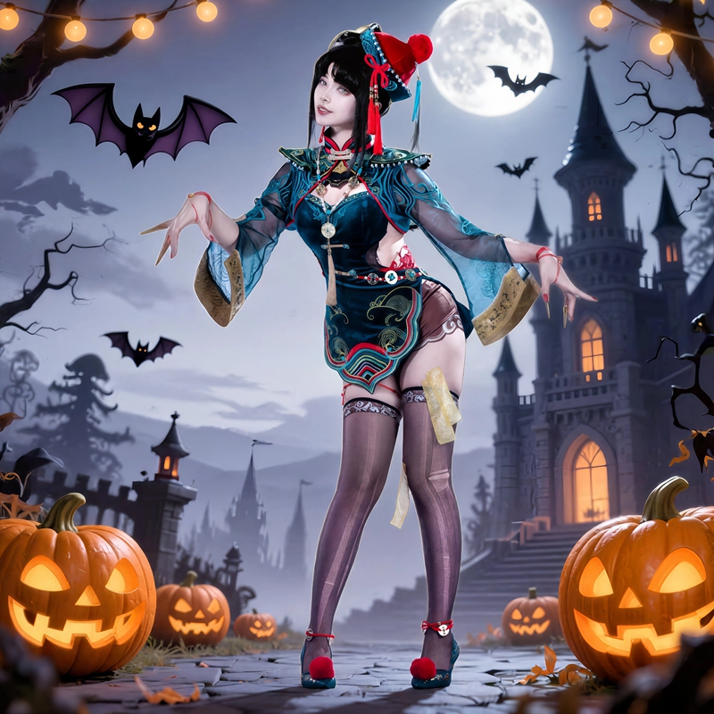 【Everlasting Night】 Zombie-Themed Ancient-Style Cosplay Costume, Mo Xing Female Anime Sexy Performance Outfit for Halloween